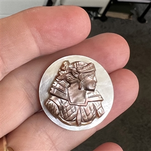 A 19th c. Cameo carved pearl button of a woman (royal?).