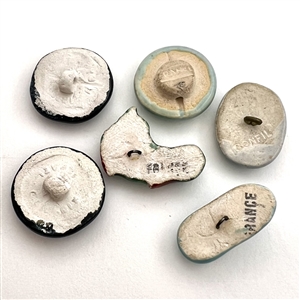 Six French ceramic buttons including Bonfil.