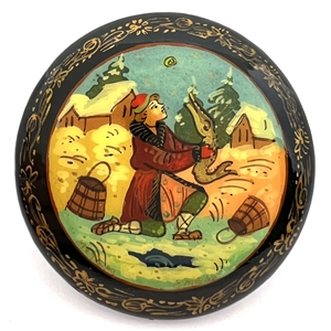 Russian lacquer button of the “the Fisherman and the Fish."