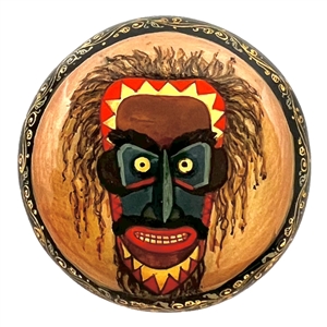 Russian lacquer button of a Lacota (Native American) mask. 