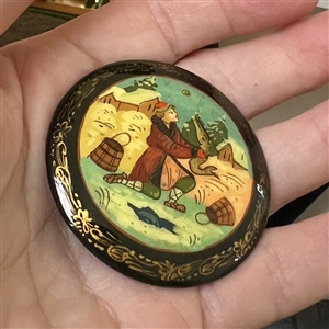 Russian lacquer button of the “the Fisherman and the Fish.
