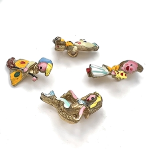 Four vintage painted metal nursery rhyme characters.