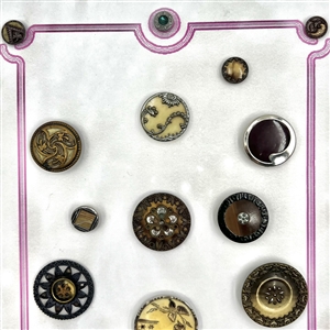 Card of eighteen Victorian celluloid buttons.