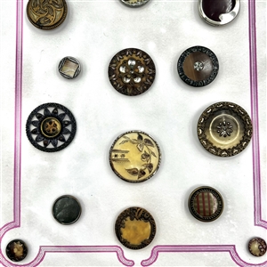 Card of eighteen Victorian celluloid buttons.