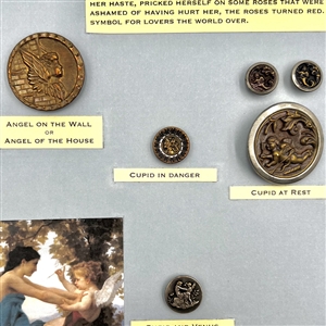Card of eleven cupids, cherubs, and angel buttons. 