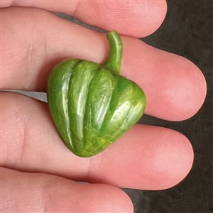 Carved Bakelite studio button of a green pepper by Beau.