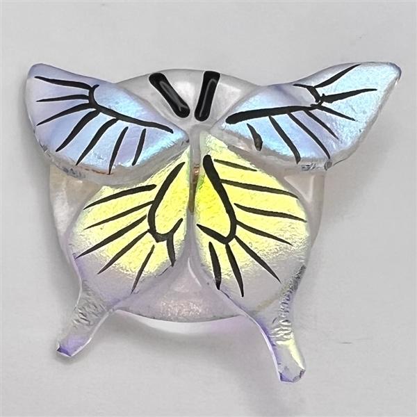 Kay Ferguson fused glass studio button of a butterfly.