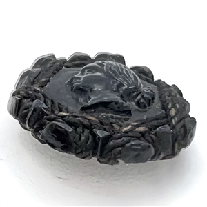 EXTREMELY RARE Div. I - Black glass cord bound button.