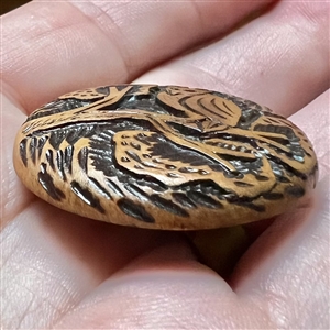 Div I  - RARE wood owl button - early example of pyrography.