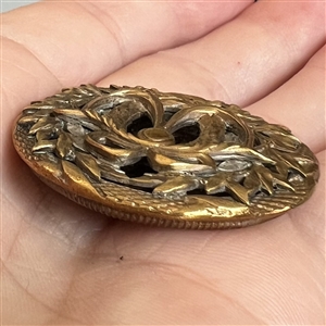 A 19th c. Brass button with an enamel background.