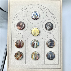 Card of 15 religious themed buttons by Harry James Wessel.
