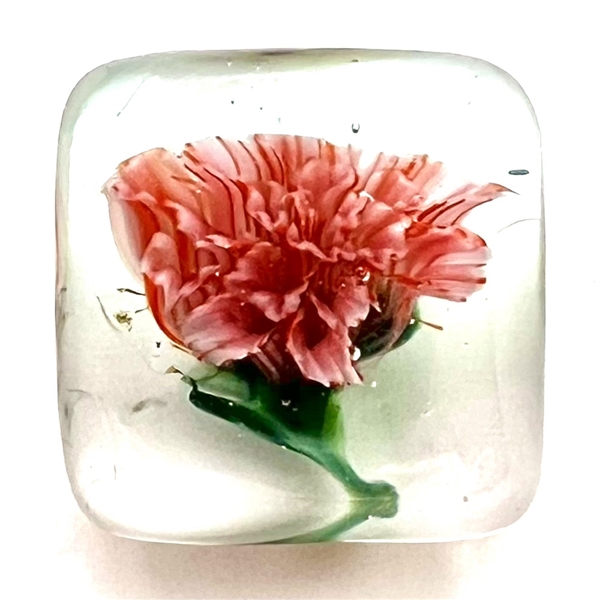 Mary Gaumonds pink carnation glass studio button. 