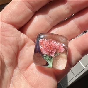 Mary Gaumond's pink carnation glass studio button. 