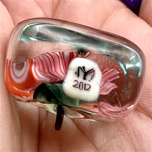 Mary Gaumond's pink carnation glass studio button. 