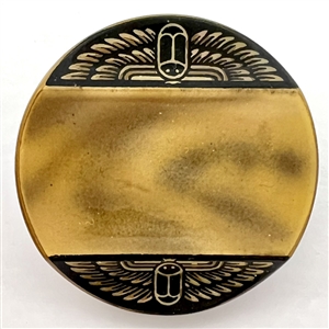 Vintage celluloid tight top button with contour and Egyptian decoration. 
