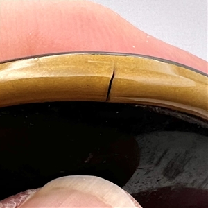 Vintage celluloid tight top button with contour and Egyptian decoration. 
