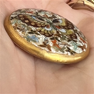 Gorgeous Satsuma button of a butterfly with butterfly background.