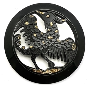 Huge carved casein button of a rooster.
