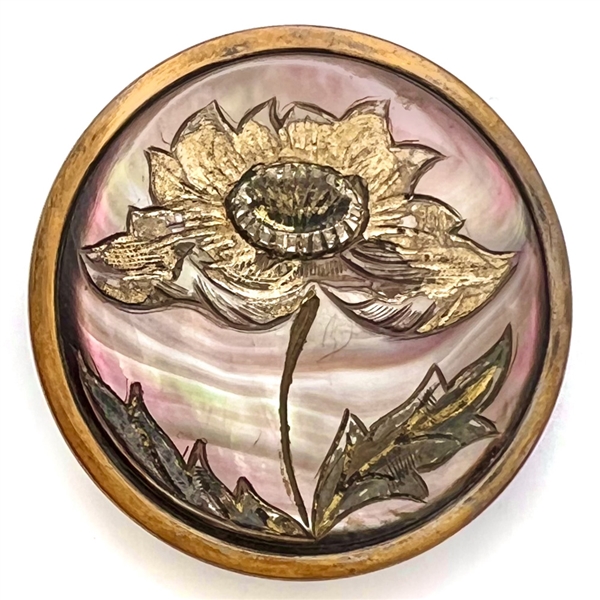 A 19th c. Gilded pearl button of a poppy.