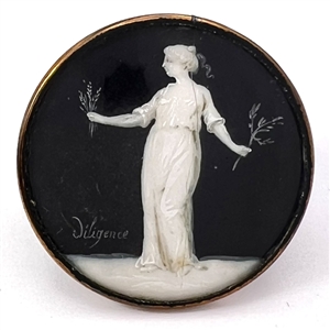 An 18th c. painting on natural material under glass set in metal button of Greek Goddess Hera (?)