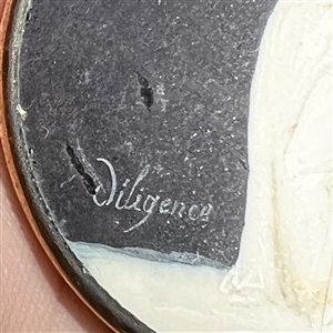 An 18th c. painting on natural material under glass set in metal button of Greek Goddess Hera (?)