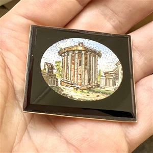 Large square Italian micro mosaic of Greek temple. 