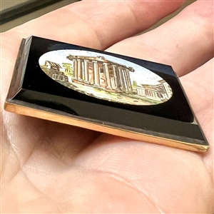 Large square Italian micro mosaic of Greek temple. 