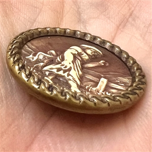 “Victorian Girl Ivoroid button mounted in brass.