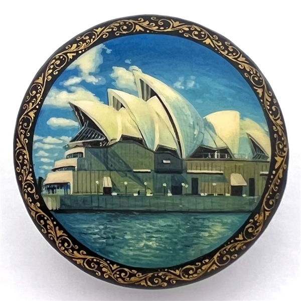 Russian lacquer button of the Sydney Opera House. 