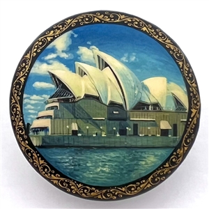 Russian lacquer button of the Sydney Opera House. 