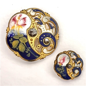 Mother/daughter size 19th c. enamel buttons of roses.