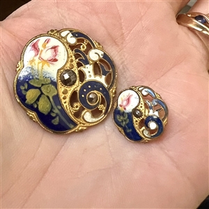 Mother/daughter size 19th c. enamel buttons of roses.