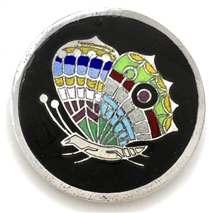 Champlevé enamel button of a butterfly.