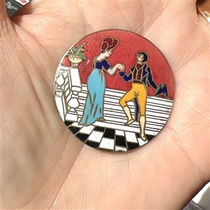 Champlevé enamel button of woman and man from the opera “Madame Sans Gene.